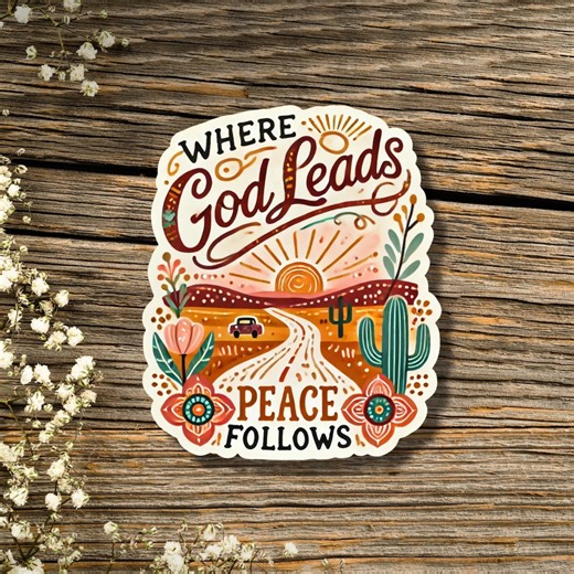 Christian Sticker: Boho Desert Scene, 'where God Leads' Waterproof Vinyl Decal - Etsy