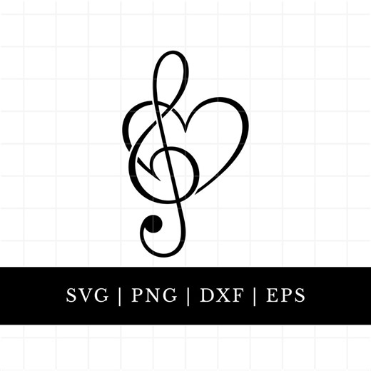 Treble Clef Heart Clipart SVG PNG, Music Love Line Art, Cricut Cut File - Etsy UK