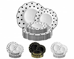 Elegant Disposable Dinner, Buffet, Salad, or Pastry Plates, White With Dots Round Blossom Design Dinnerware, Deluxe Wedding & Party Supplies - Etsy