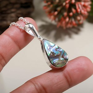 Abalone Shell Teardrop Pendant Necklace | Iridescent Paua Shell Jewelry | Handmade Silver Bezel - Etsy