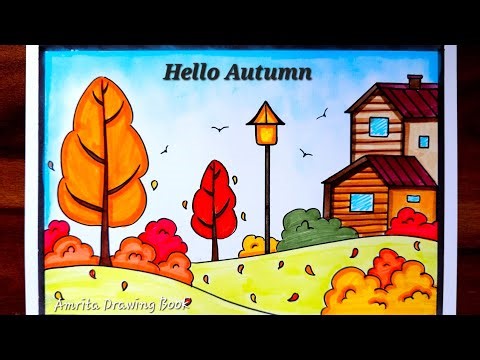 Autumn Season Drawing | Easy and Simple Autumn Season Drawing | Type of Seasons Drawing | Scenery