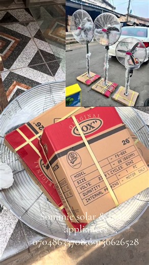 🔥 POWERFUL COOLING FOR EVERY SPACE! 🔥 Looking for strong, durable, and long-lasting fans? Sommie Solar & Home Appliances has got you covered! 💪❄️ ✅ Available Sizes & Types \t•\t18-inch Industrial Standing Fan \t•\t20-inch Industrial Standing Fan \t•\t26-inch Industrial Standing Fan \t•\tIndustrial Wall-Mount Fan 💨 Why choose OX Industrial Fans? \t•\tHeavy-duty motor for strong airflow \t•\tDurable metal blades & guard \t•\tIdeal for homes, shops, offices, churches & workshops \t•\tReliable p