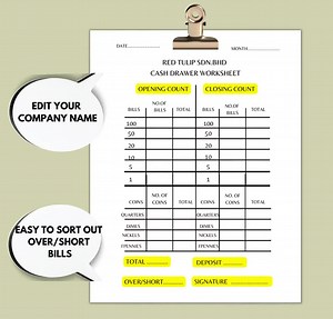 Editable Cash Drawer Worksheet/drawer Count for Business/cash Register/cashflow Sheet/cash Breakdown Template/cash Flow Template - Etsy