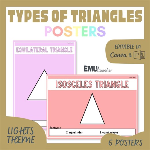 Types of Triangles Posters Lights Equilateral Isosceles Scalene Right - Etsy