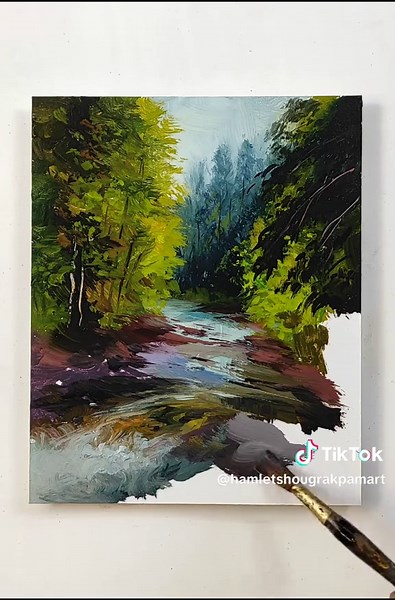 Forest River Landscape Painting: Easy Acrylic Tutorial