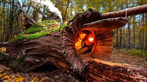 10M views · 200K reactions | Constructing a cozy and warm survival hollow inside a fallen spruce is root.#survival #adventure #wilderness #camping #bushcraftcamping #logcabin #cabin | Blondielovesballs | Facebook