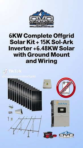 Embrace True Energy Independence with Our 6KW Offgrid Solar Kit! 🌞🏡 Featuring a 15K Sol-Ark Inverter, 6.48KW Solar Array with Ground Mount, and Complete Wiring. Elevate your off-grid living effortlessly. 💡🔋 (417)-815-9005 sales@ozarkmountainoffgrid.com https://bit.ly/3Qe19EC #offgridlife #offgridliving #solarsystem #solarenergy #solar #ozarkmountains #ozarkmo #offgrid #solark #12kw #15kw #solarhome #offgriddiy #solarpower #solarpowerkit