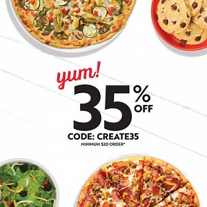 83K views · 205 reactions | We’re open and in it with you. We are offering 35% off online orders so you can pre-order your pizza and pick it up quickly. Use code: CREATE35. *Available online only at participating locations for a limited time. $20 minimum purchase required. Discount off regular menu price. Excludes FAVES®, XLNY® and Friday pizza deals. Not valid with other offers. Limit 3. | Papa Murphy's Pizza | Facebook