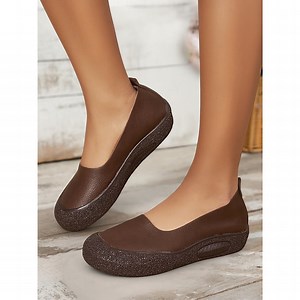 Women's Coffee Wide Toe Comfort Flats – Soft Slip-On Shoes with Anti-Slip Sole for All-Day Walking, Travel and Casual Daily Wear 2025 - $26.99