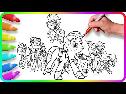 MY LITTLE PONY Coloring Pages - Mane Six Power Ponies. How to draw My Little Pony. Drawing Tutorial