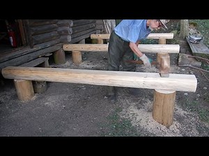 ログハウスの傷んだデッキを作り替える【１１】基礎丸太にホゾを作り土台を乗せる