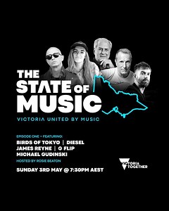 49 reactions · 26 shares | Introducing: The State Of Music: Episode One Sun 3 May - 7:30pm AEST ft. Birds of Tokyo, Diesel Music, G Flip, James Reyne, Michael Gudinski + host Rosie Beaton The State Of Music is a weekly live-streamed series, featuring performances + interviews from Australia’s best and brightest musical talent, from established household names to the hottest emerging acts. Stream live on together.vic.gov.au, Victoria Together Facebook and YouTube | Mushroom | Facebook