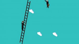 clip-1104218743-businessman-flying-pass-another-climbing-ladder-3d