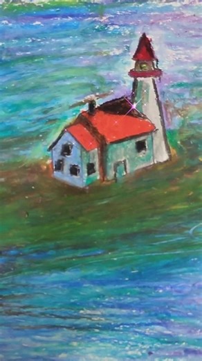 lighthouse scenery in 10 seconds #oilpastel #art