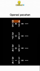 4.8M views · 50K reactions | Operasi pecahan itu operasi matematika yang melibatkan bilangan pecahan. Ini termasuk penjumlahan, pengurangan, perkalian, dan pembagian pecahan. Kita harus memperhatikan beberapa aturan saat melakukan operasi ini, seperti mencari penyebut yang sama dan mengubah pecahan menjadi bentuk yang lebih sederhana. | Cerdas | Facebook