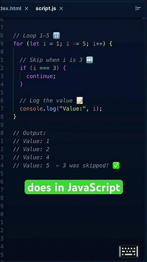Using the continue Statement #JavaScript #CodingForBeginners #LearnToCode #WebDev #CodeShorts