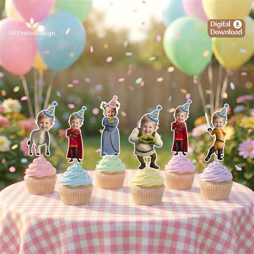 Personalized Shrek Cupcake Topper, Custom Photo Fairy Tale Birthday Decor, Printable Design - Etsy