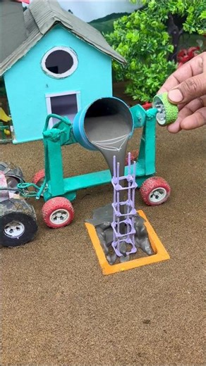 🚜 Mini Concrete Pillar Making Process | DIY Model #shorts