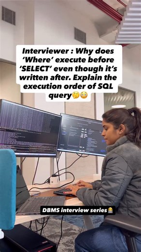 Chhavi Maheshwari on Instagram: "Order : FROM → JOIN → WHERE → GROUP BY → HAVING → SELECT → ORDER BY → LIMIT Explanation: 1. FROM ✅ • SQL first decides which tables it will use. • It loads the data from those tables. 2. JOIN✅ • If your query has joins, SQL will next connect the tables based on join conditions. 3. WHERE✅ • Filters rows. • Removes rows that do not meet your conditions.​ 4. GROUP BY✅ • Groups remaining rows into small buckets based on columns. • Required when you use aggregate func
