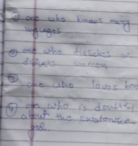 One who knows many languagesOne who dislikes or distrusts wome... | Filo