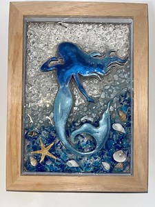Resin Mermaid Art – 3D With Crushed Glass, Shells & Starfish - Handmade Coastal Art in 5x7 Wood Frame - Ocean Art - Sun Catcher - Etsy