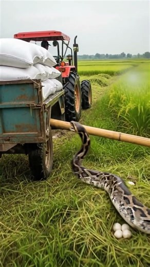 Nice clip big python in green farm field #tractor #viralvideo