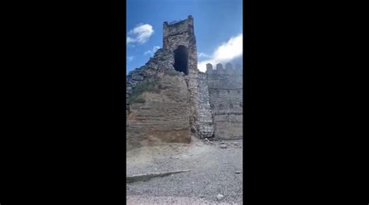 Centuries old castle tower collapses following heavy rainfall in Spain