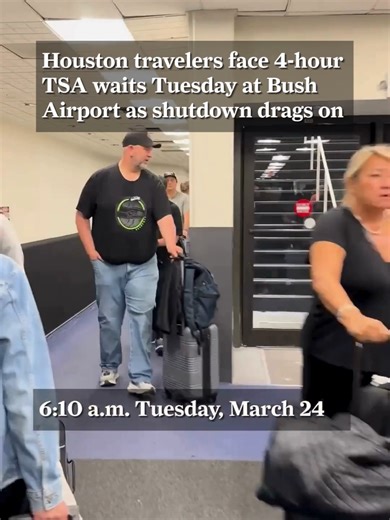 Travelers arriving at Houston's George Bush Intercontinental Airport on Tuesday morning met with security screening wait times of more than four hours at Terminal A as the partial government shutdown dragged into day 38.⁠ ⁠ Transportation Security Administration security checkpoints at Bush Airport were again reduced to two terminals — A and E — and TSA PreCheck and CLEAR were closed for a second straight day.⁠ ⁠ Click the link in our bio to read more. ⁠ ⁠ 📝: Michael Garcia / reporter⁠ 📸: Octa
