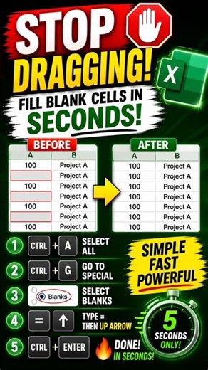 This Excel Shortcut Feels Illegal 😅 | Fill Blanks Fast