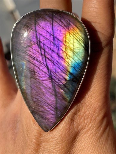 Reserved…….rare Purple Spectrolite Labradorite Sterling Silver Ring, Large Rainbow Gemstone,56x36mm - Etsy