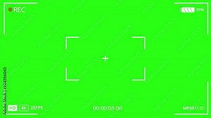 Green Screen Camera viewfinder, Video Camera Recording Screen, Camera Recording Screen Overlay 4K. Illustrated frame of the video camera screen in 4k. Viewfinder Camera Recording green Screen