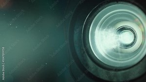 Modern Camera opening, lighting the view, closeup view, shooting video, 4k flex camera on black background. Stock Video