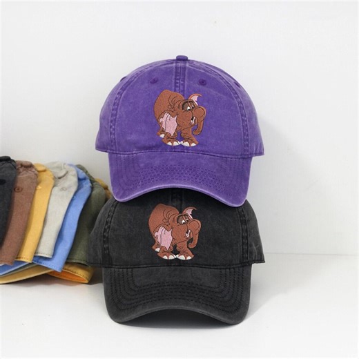 Embroidered Lumpy Heffalump Baseball cap, Vintage Pink Elephant Cartoon Washed Dad hat, Retro Winnie the Pooh Friend Low Profile cap.