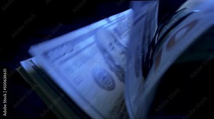 Money counting equipment for paper money calculation. Automatic mechanism for bank financial operations. Currency exchange of one hundred usd. Closeup currency counting machine counting dollar bills