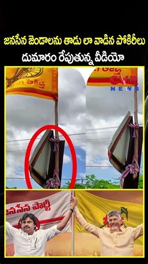 జనసేన జెండాలను తాడు లా వాడిన పోకిరీలు దుమారం రేపుతున్న వీడియో |Janasena VS TDP Flags |CVR