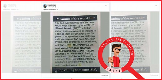 'Slave I Remain' is not the full form of the word sir; Sir originated from an old french word, Sire - FACTLY