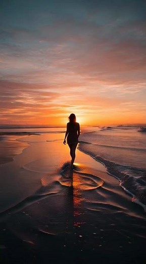 Beautiful Woman Walking Barefoot on the Beach at Sunset 🌅