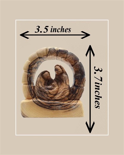 This little statue shows to you Mary, Joseph, and baby Jesus together. Its hand made from real olive wood by folks in Bethlehem who have been doing this kind of work for years, passing it down from one generation to the next. Every piece looks a bit different because of how the wood naturally is. Some are a bit lighter, some darker. That’s the nice part, there is no two are the same. It’s about 4 inches across and fits nicely on a shelf, desk, or in a small prayer spot. Itss a simple piece, but 