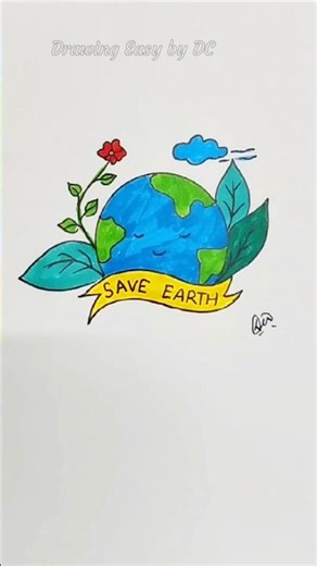 Earth Day Drawing Easy | Word earth day drawing | Save Earth Poster Step by Step #shorts
