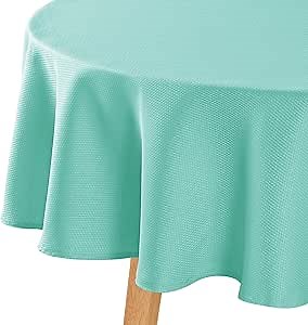 Hiasan Round Textured Tablecloth 60 Inch - Waterproof Spillproof Antiwrinkle Jacquard Table Cloth, Decorative Polyester Table Cover for Kitchen, Outdoor Picnic, Holiday and Parties, Aqua