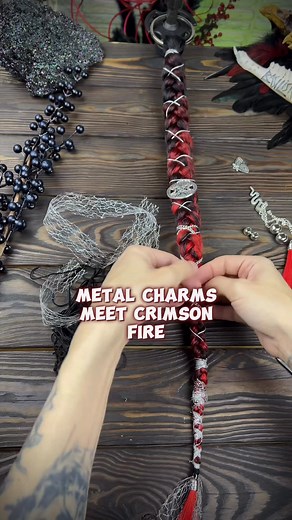Process! Carabiner Braids ⛓️ READY TO SHIP! Every single set on our website is 100% handmade and custom! 🎥 Watch the creation of Crimson Omen - Witch style Carabiner Braids forged from black, burgundy and bloody red ombre Decorated with pentagrams, snakes, moths, chains, rings and cuffs, spirals, silver lace and threads Every braid is hand-wrapped and adorned with metal and fire - a mix of witchcraft and armor Two large and two small braids clip on instantly, turning any look into a dark spell 