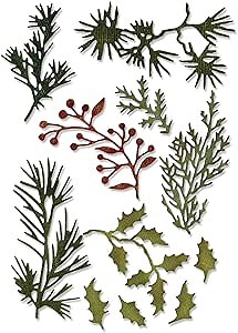 Sizzix Thinlits Die Set 661597, Holiday Greens, Mini by Tim Holtz, 11 Pack