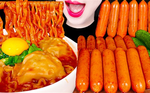 Jane ASMR SPICY NOODLE, FRIED SAUSAGE EATING
