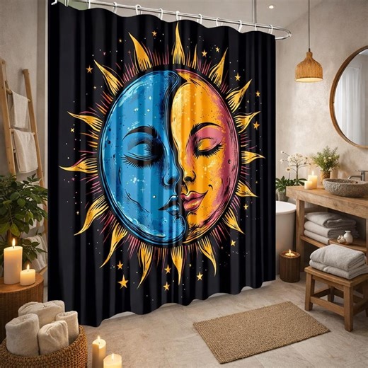 Celestial Sun & Moon, Shower Curtain, Boho, Bathroom Decor - Etsy