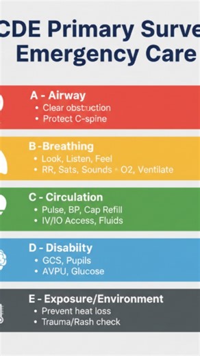 Pulsecheck MD on Instagram: "🩺 ABCDE of Emergency Care! 🚑 Learn the 5 essential steps to save a life — from Airway to Exposure. Every second counts in an emergency! ⏱️ @pulsecheck_md #MedicalStudents #EmergencyCare #FirstAid #ABCDE #Resuscitation #TraumaCare #MedicalEducation #PulseCheckMD #CriticalCare #LifeSupport #DoctorsOfInstagram #MedReels #HealthcareProfessionals"