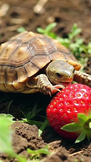 Yum Yum! Turtle Loves Strawberries 🍓 | Cute Animal Video #turtleeatingstrawberry