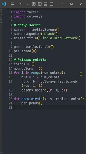 Circle Grid Pattern – Colorful Symmetry Design in Python Turtle #shorts #python
