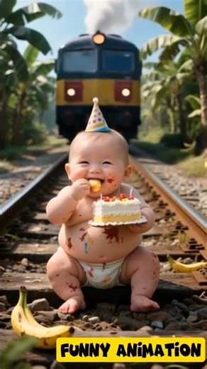 Funny baby cute train Happy birthday