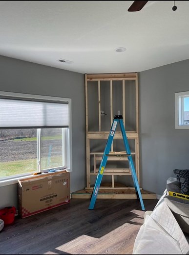 First DIY project 👌🏻 Built out a Corner Fireplace! #fyp #diy #diyproject #shiplap #fireplace