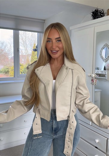 Viral Cream Leather Jacket for Spring Shop Sale